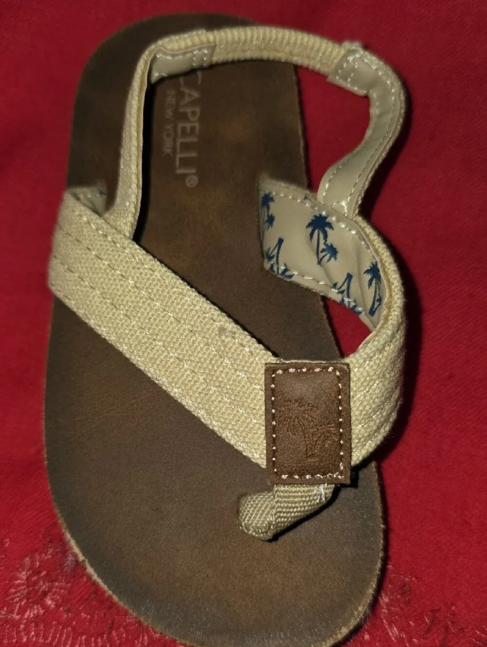 Capelli of New York Kids Beige and Brown Back-Strap Toe-Post Sandals